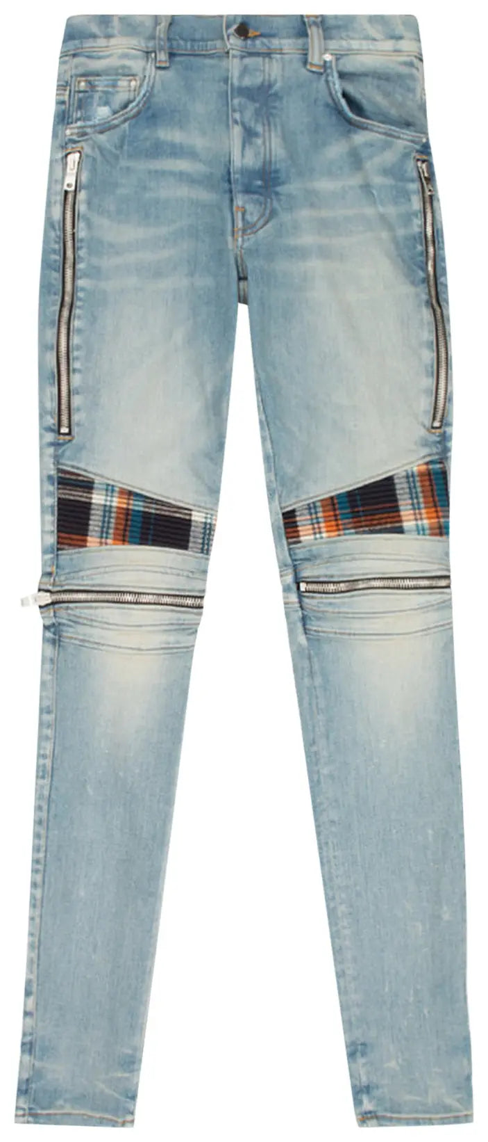 Amiri Clay Indigo plaid MX2 knee-zip denim jeans