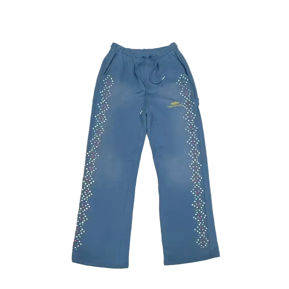HMDD Rhinestone Embellished Drawstring Sweatpants Blue