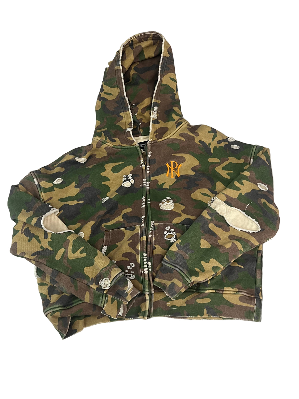 N'oublie Pas ‘Camo Distressed’ zip-up hoodie