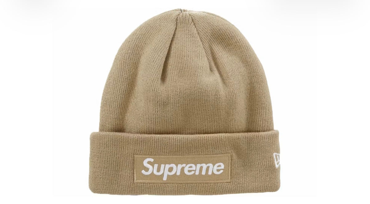 Supreme New Era Box Logo Beanie Dark Sand FW23