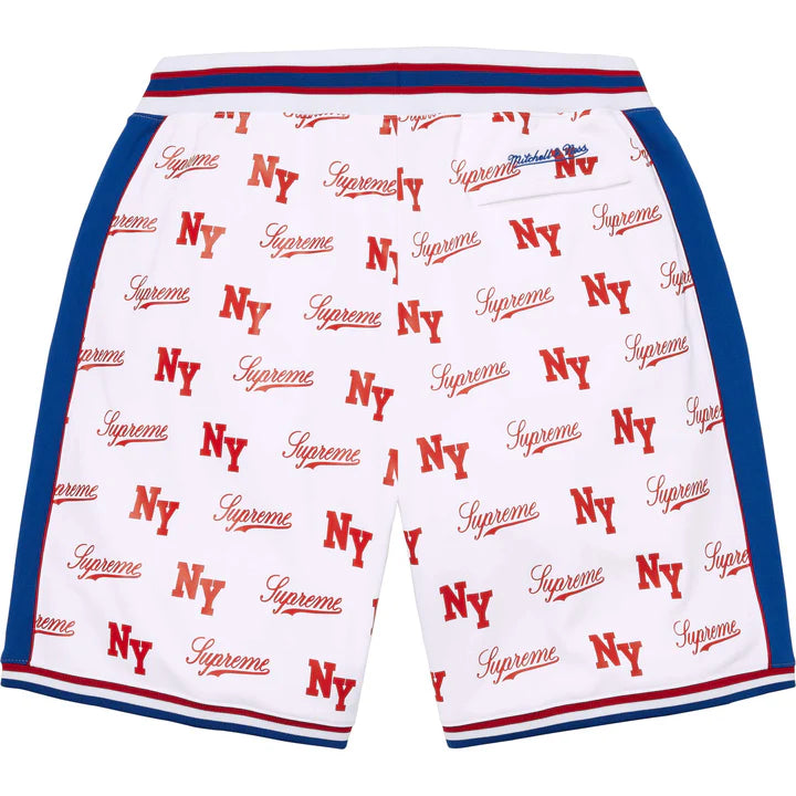 Supreme x Mitchell & Ness White & Red Monogram Shorts