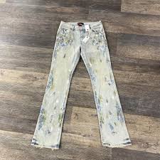 PURPLE BRAND Paint Splatter 32 Style No. P004 Low Rise Slim Boot Straight Jeans