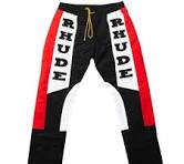 RHUDE Racing Logo Designer Joggers Pants Black/Red Nylon