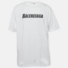 Balenciaga Unifit White Logo Print Distressed Jersey Boxy T-Shirt