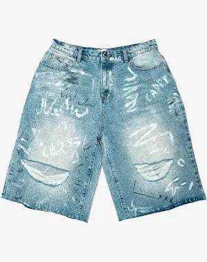 ProjectCapri 'Graffiti Canvas' Distressed Denim Jorts Jean Shorts