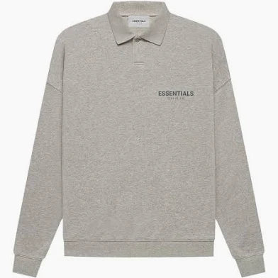 Fear of God Essentials Long-Sleeve Polo 'Dark Heather Oatmeal'