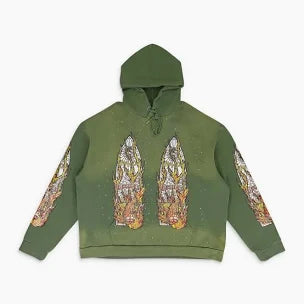 WHO DECIDES WAR Green Flame Glass Hoodie