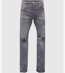 PURPLE Men's Knee-Slit Jeans with Paint Splatter