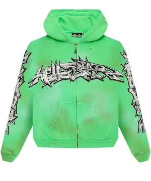 Hellstar Graffiti Zip Up Hoodie Green