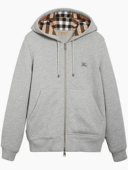 Burberry Letter Graphic Cotton Blend Zip Hoodie Pale Grey Melange