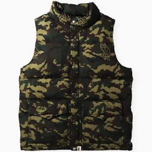 BAPE x OVO Woodland Camo Down Vest Green