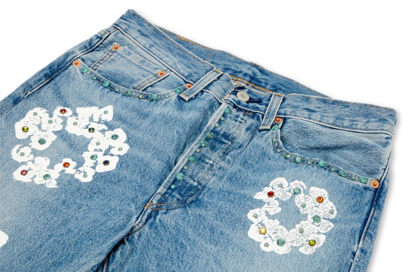 Denim Tears x Levi's 501 Cotton Rhinestone Wreath Jeans Indigo